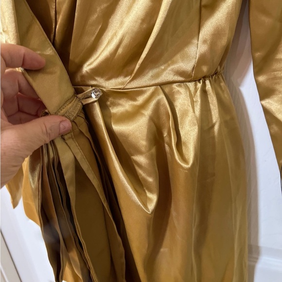 Gold Maxi Dress with Deep V-Neckline - Picture 4 of 9